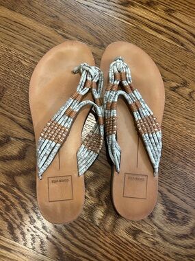 Dolce Vita Tan Flat Sandals with Cream Woven Straps